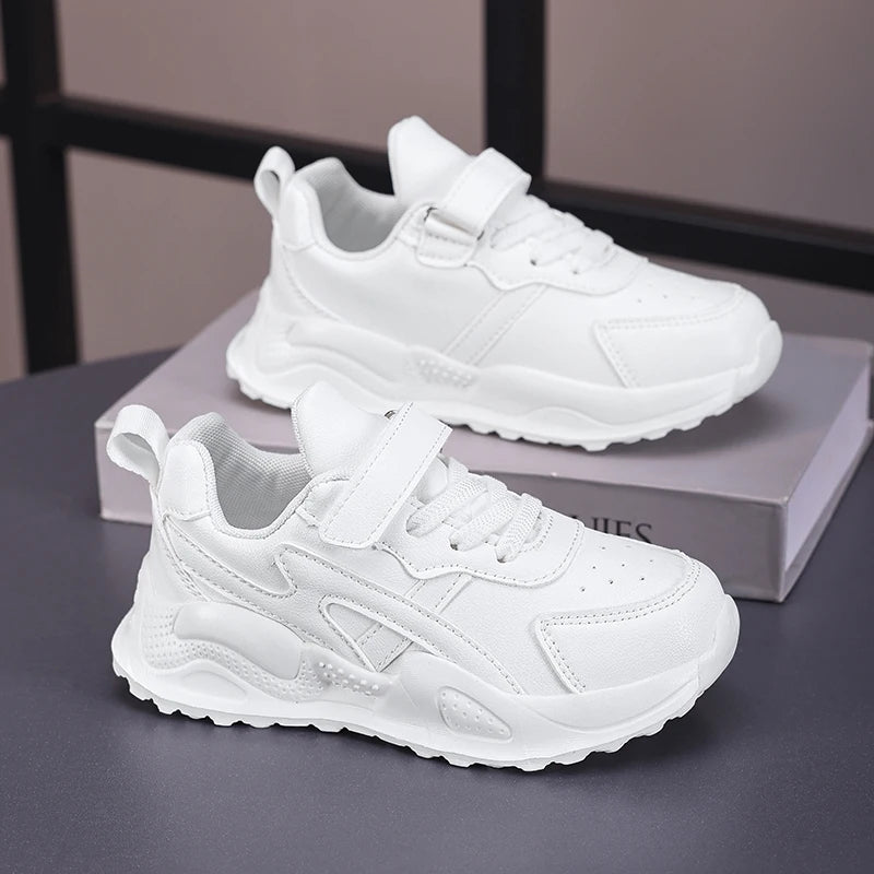 Chaussures décontractées en cuir blanc pour enfants, baskets de course respirantes pour garçons et filles, pour Sports de plein air, marche scolaire, Tennis antidérapantes