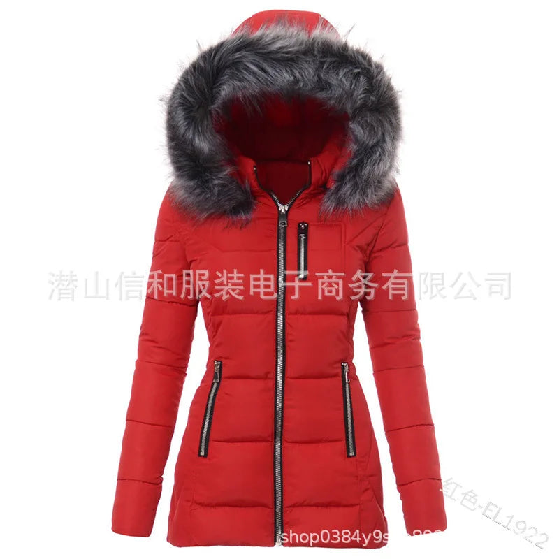 Femmes Parkas veste coton manteau hiver épais col de fourrure à capuche coupe-vent rembourré vestes vêtements d'extérieur fermeture éclair pardessus bureau dame