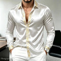Chemise de luxe en satin de soie pour homme, manches longues, imprimé baroque doré, coupe ajustée, décontractée, pour affaires, soirée, streetwear