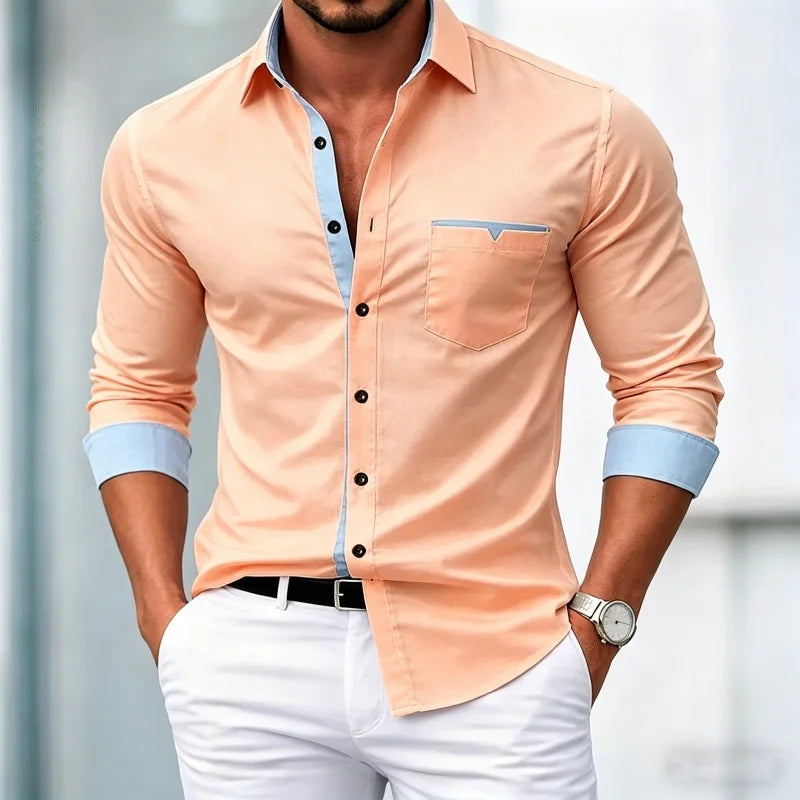 Chemises pour hommes de haute qualité, chemises à manches longues contrastées, chemises décontractées pour affaires, chemises tendance pour les rendez-vous, vêtements polyvalents pour hommes