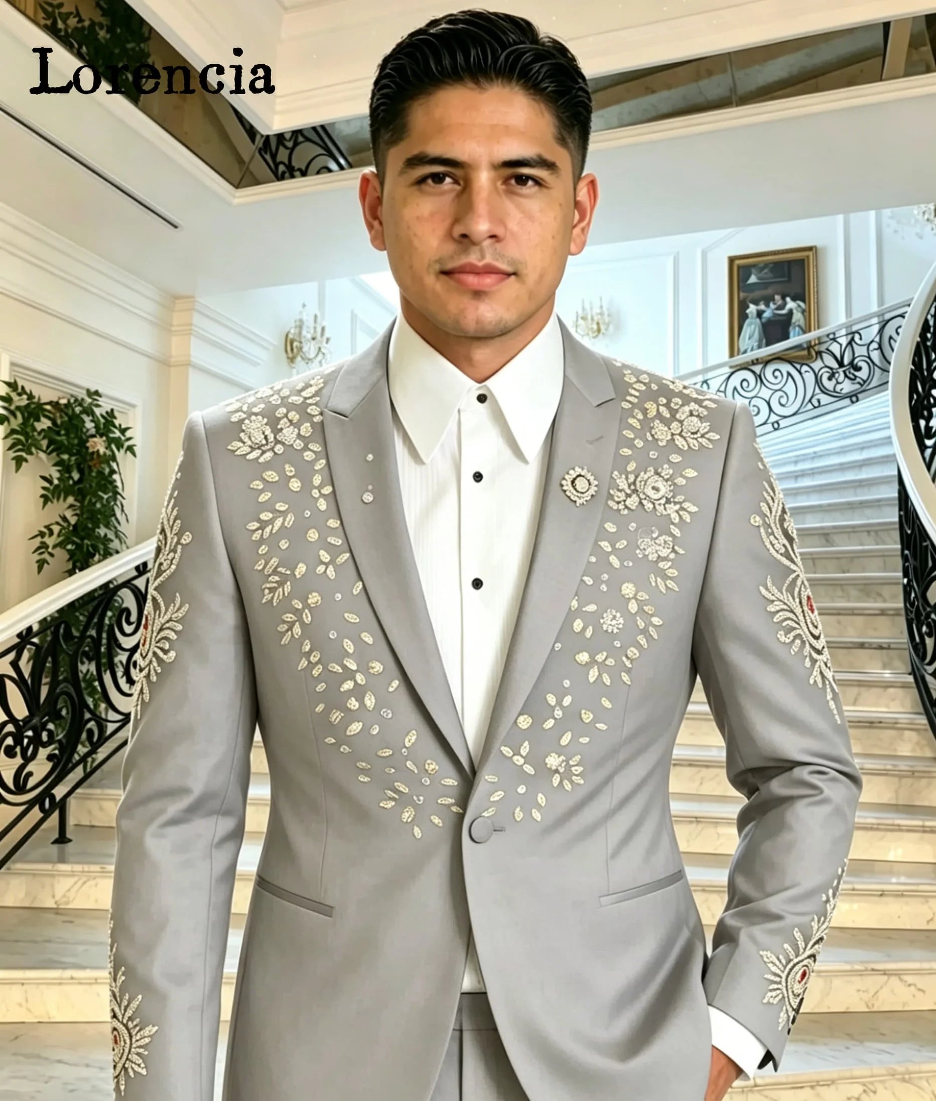 Costume de luxe pour homme 2 pièces, revers châle, coupe ajustée, smoking formel d'affaires, broderie de cristaux, blazer et pantalon de mariage, bikini personnalisé