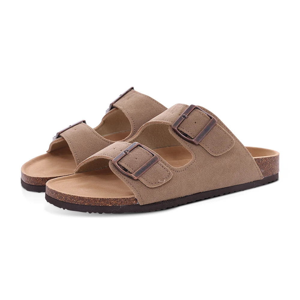 Comwarm – Mules en daim pour femmes, pantoufles, sabots pour hommes, sandales à semelle intérieure en liège avec Support d'arc, diapositives de plage en plein air, chaussures de maison