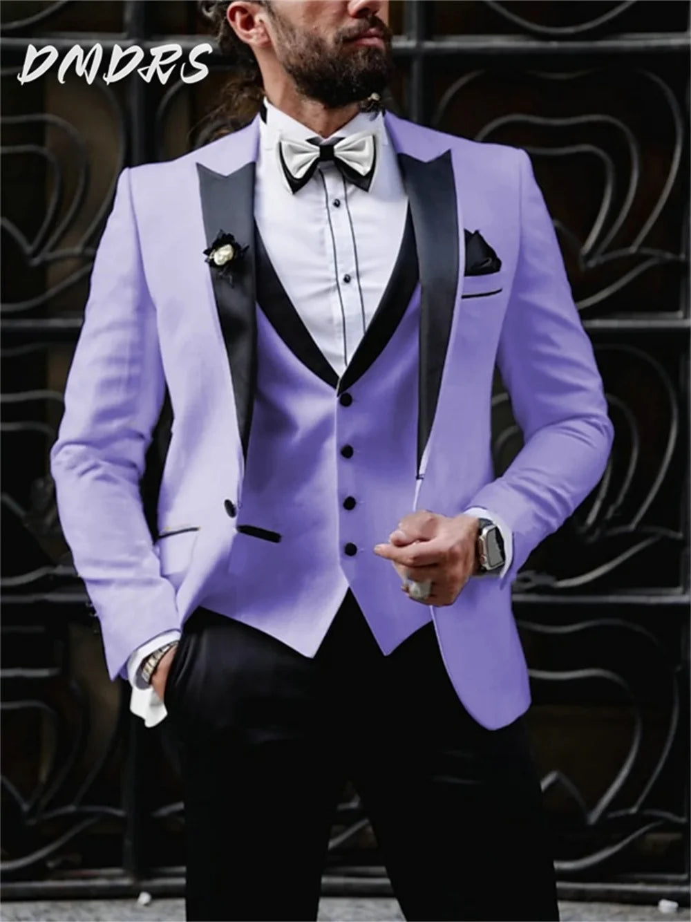 Veste et pantalon rayés trempés Patricia pour hommes, revers classique, double boutonnage, affaires, mariage du marié, 3 pièces