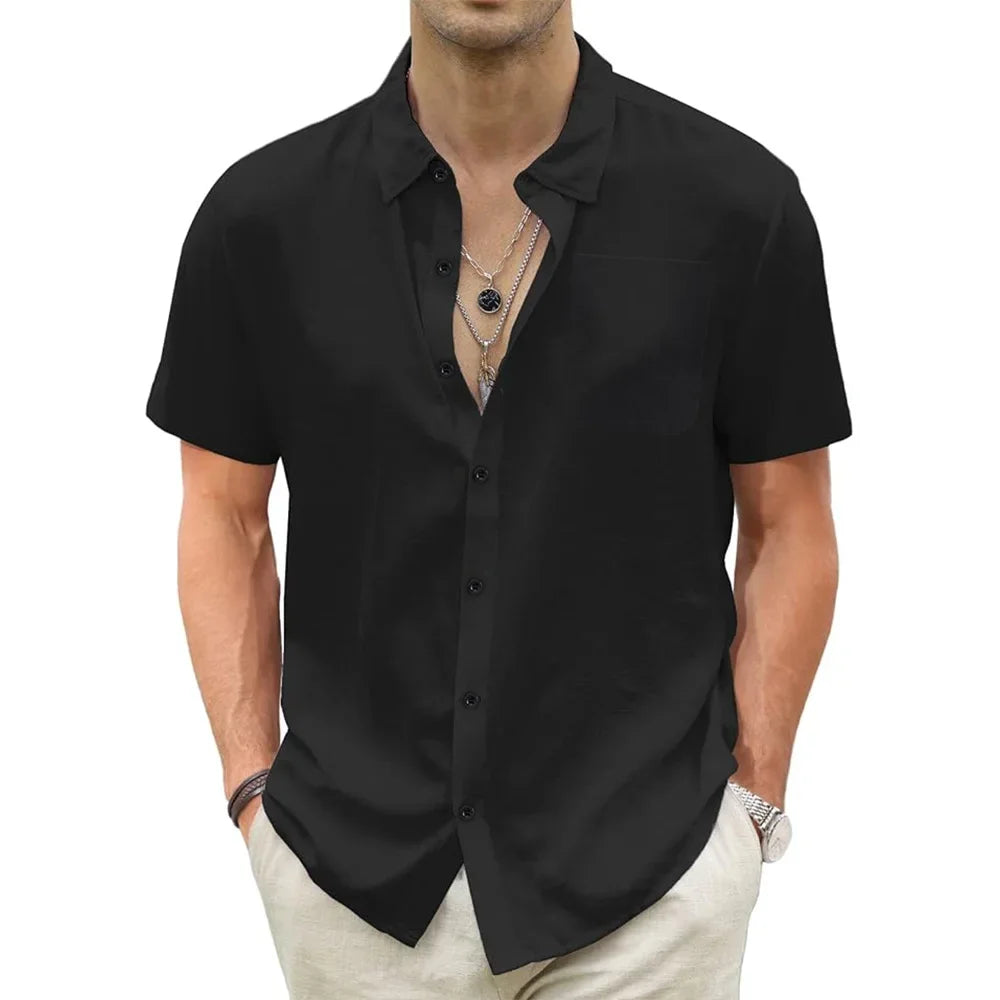 Chemises hawaïennes légères pour hommes, coton, lin, respirant, manches courtes, vacances, plage, décontracté, été, Y avec poche