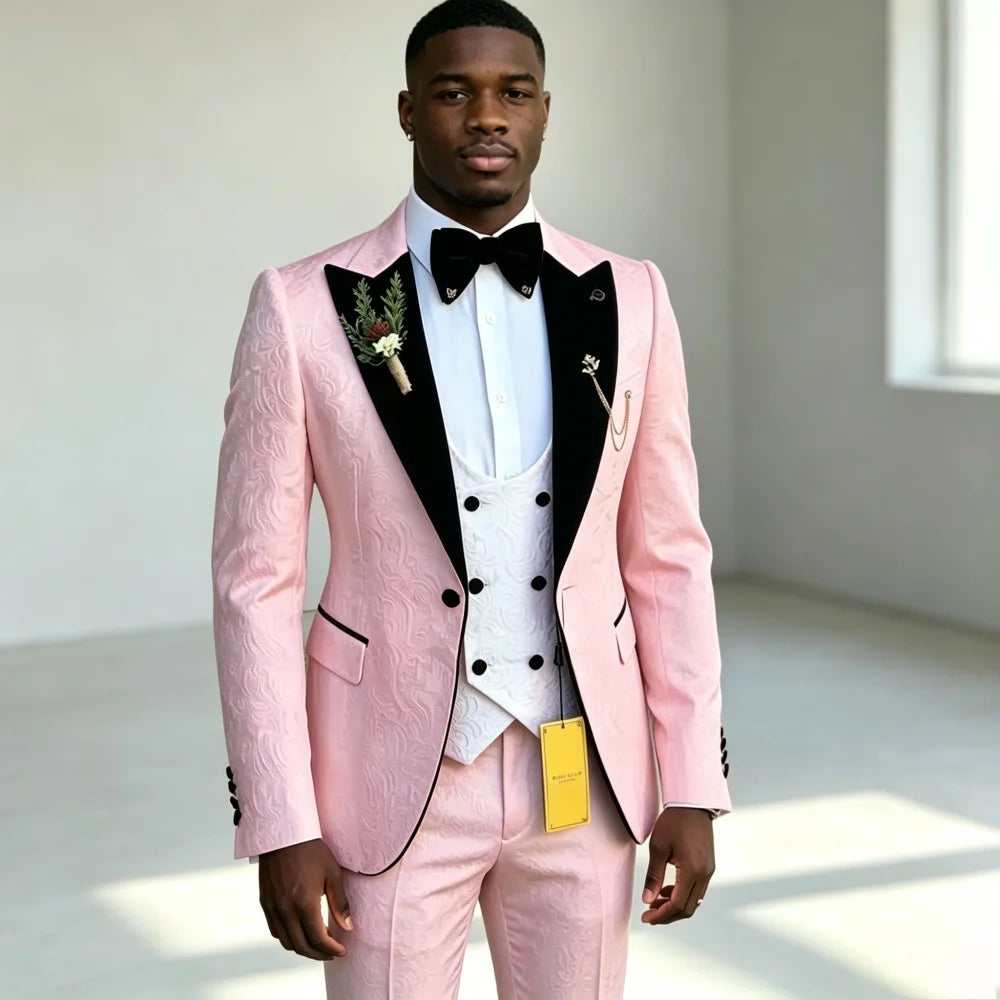 Costume de luxe ajusté à motifs floraux pour homme, ensemble trois pièces (veste + pantalon + gilet) – Idéal pour le marié ou les invités de mariage