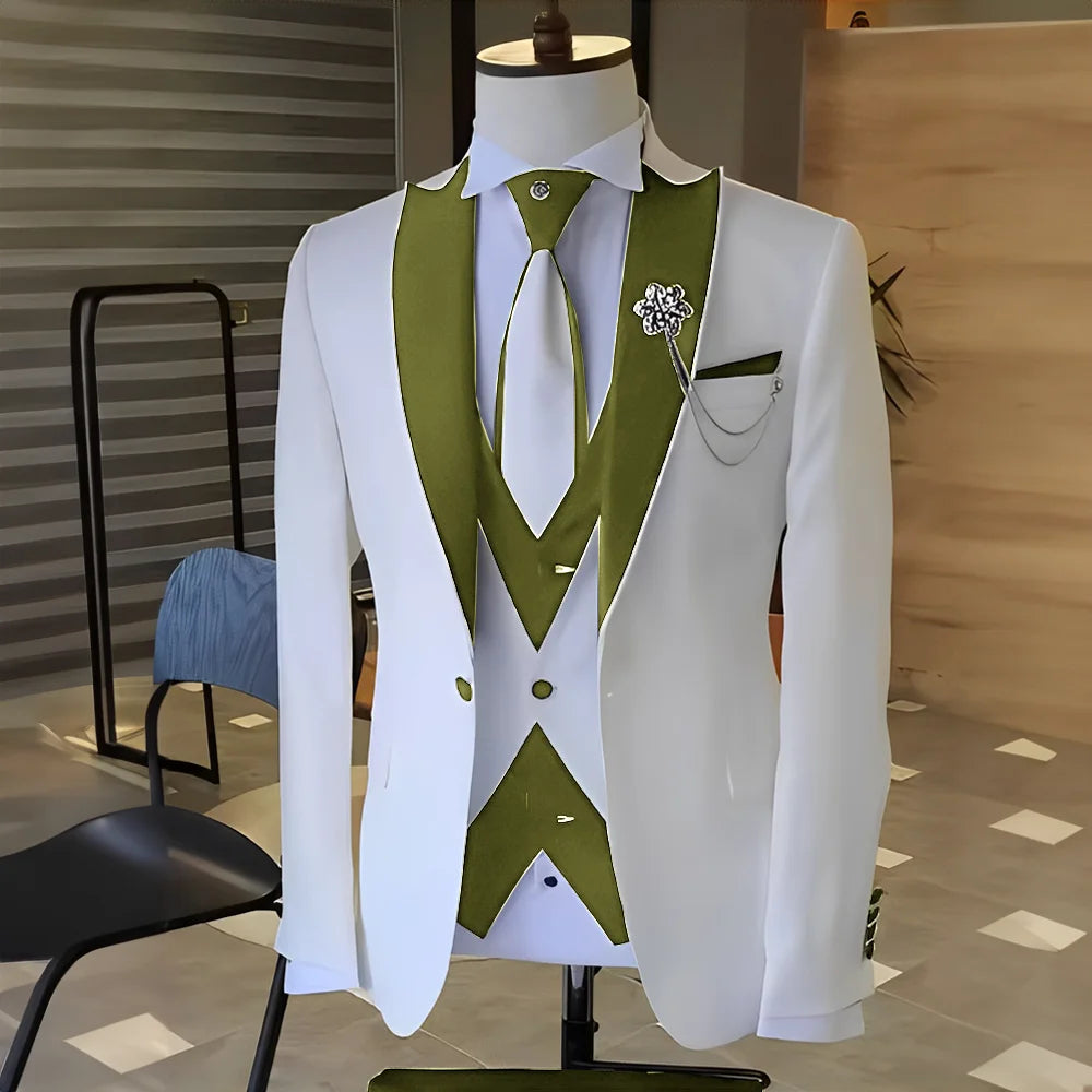 Costume Blanc et Noir pour Homme, Smoking de Mariage, Revers Patricia, Terno Mascul37, de Bal, Marié, Ensembles Blazer Slim Fit, 3 Pièces