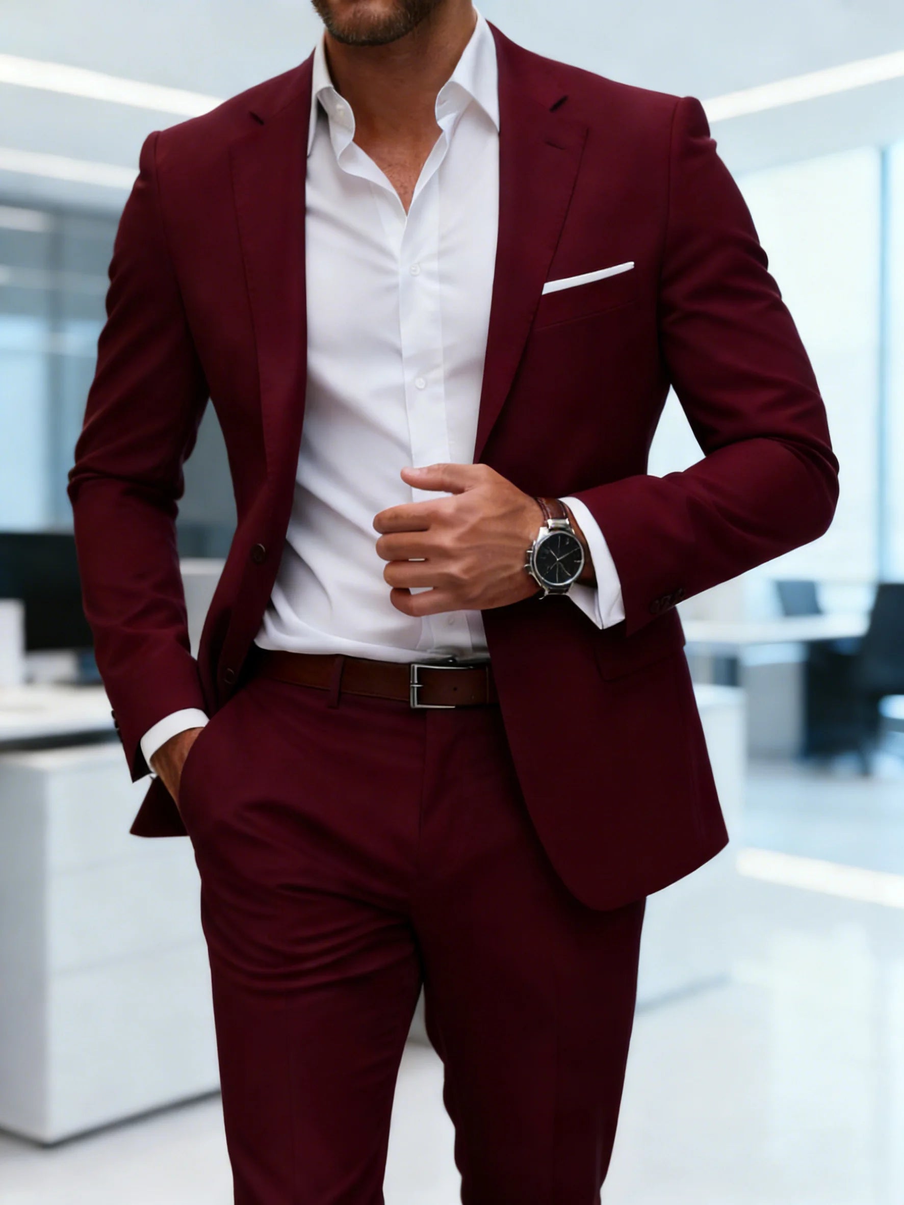 Ensemble de costume 2 pièces bordeaux pour homme (blazer + pantalon uniquement, gilet non inclus), veste et pantalon slim fit pour occasions formelles, mariage ou fête