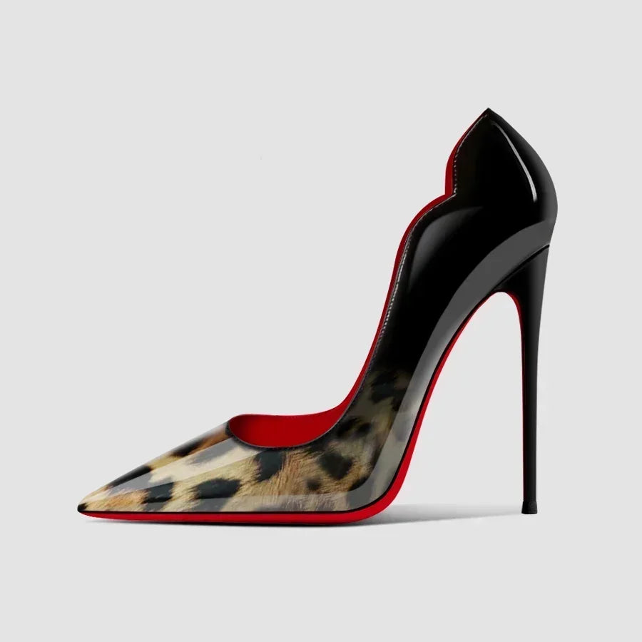 2025New dégradé fond rouge grands talons Sexy motif léopard pointu professionnel chaussures pour femmes noir Graduation chaussures simples