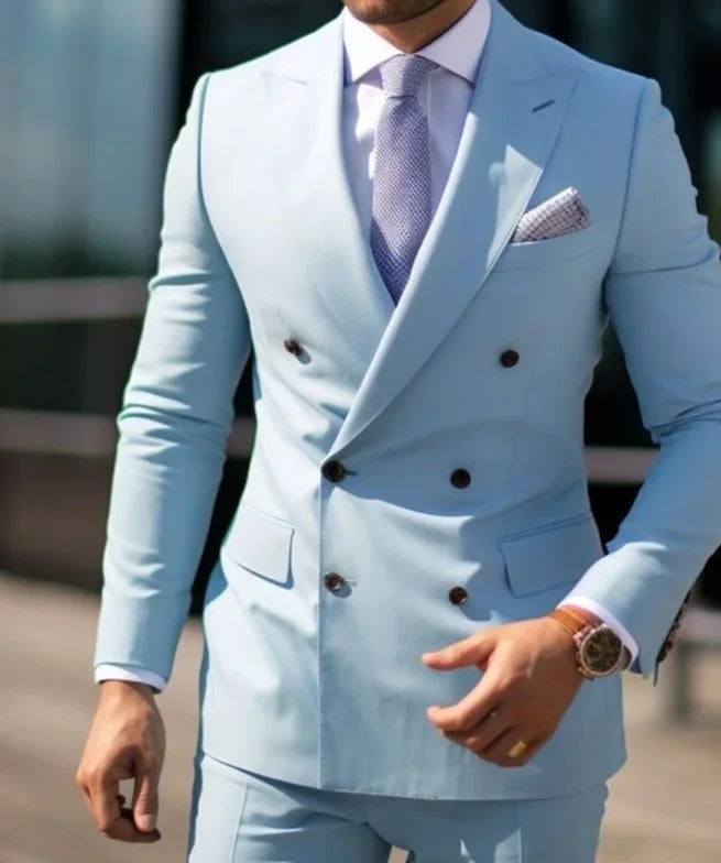 Costumes de mariage sur mesure à double boutonnage pour hommes, blazer formel à revers pointu imbibé, coupe couvertes, veste et pantalon 2 pièces, marron, haute qualité, 2024