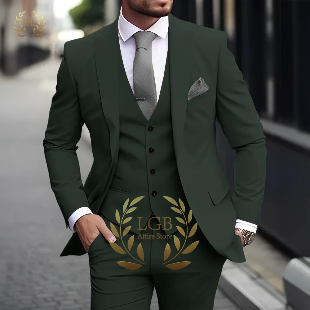 Costume 3 pièces kaki pour hommes, classique, revers, Business, formel, mariage, marié, coupe cintrée, élégant, Style Gentleman, Blazer à la mode