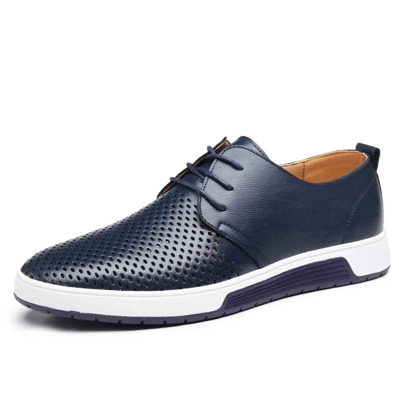 Mocassins creux en maille respirante pour hommes, chaussures plates d'été, chaussures de conduite pour hommes, chaussures en cuir d'affaires classiques à lacets, mode 2024