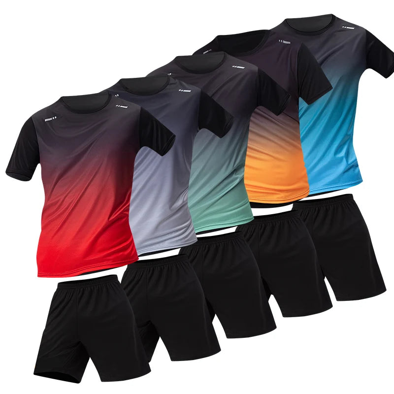 1/2/4/6 pièces hommes Style sportif saisonnier dégradé séchage rapide multicolore haut à manches courtes décontracté course noir ensemble Short et haut