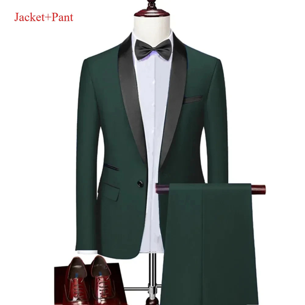 Ensemble de costume noir à revers pour hommes, manteau, gilet, pantalon/affaires pour garçons d'honneur, robe de mariée, pantalon Blazer Fprmal