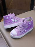 COMFY KIDS Filles 3-12 ans Violet Échelle holographique Style Princesse Chaussures en toile mi-hautes Sangle réglable Doux Confortable Vêtements toutes saisons Performance de fête Chaussures décontractées