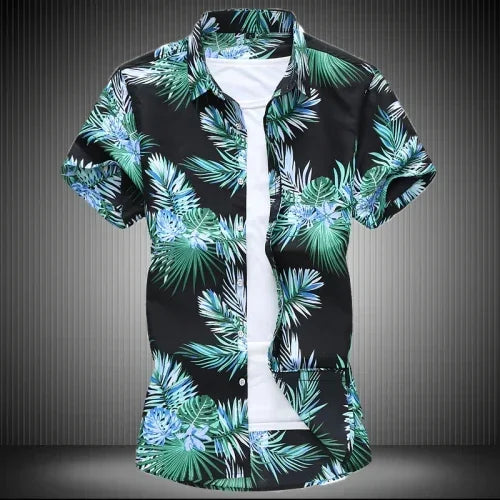 Chemise imprimée pour hommes, chemises de plage à manches courtes col carré simple boutonnage noir violet Camisa taille asiatique M-7XL