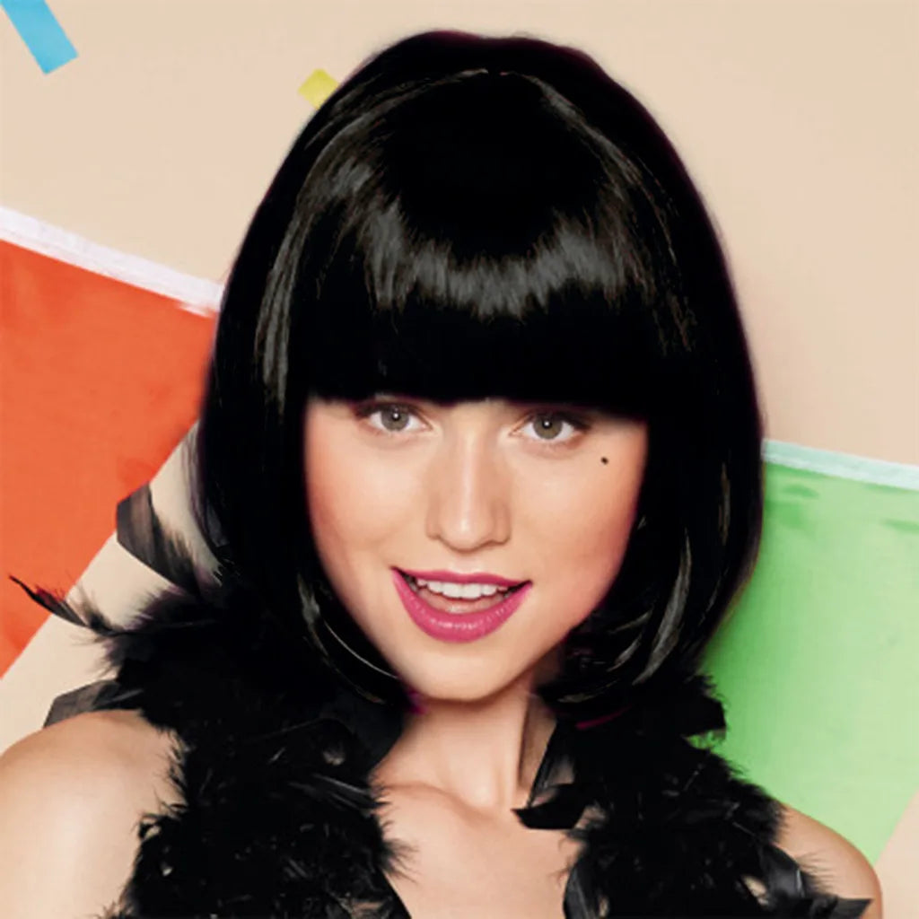 Perruques pour femmes courte ondulée Bob noir perruque avec frange perruques de cheveux synthétiques pour quotidien résistant à la chaleur fibre noir Cosplay fête perruque