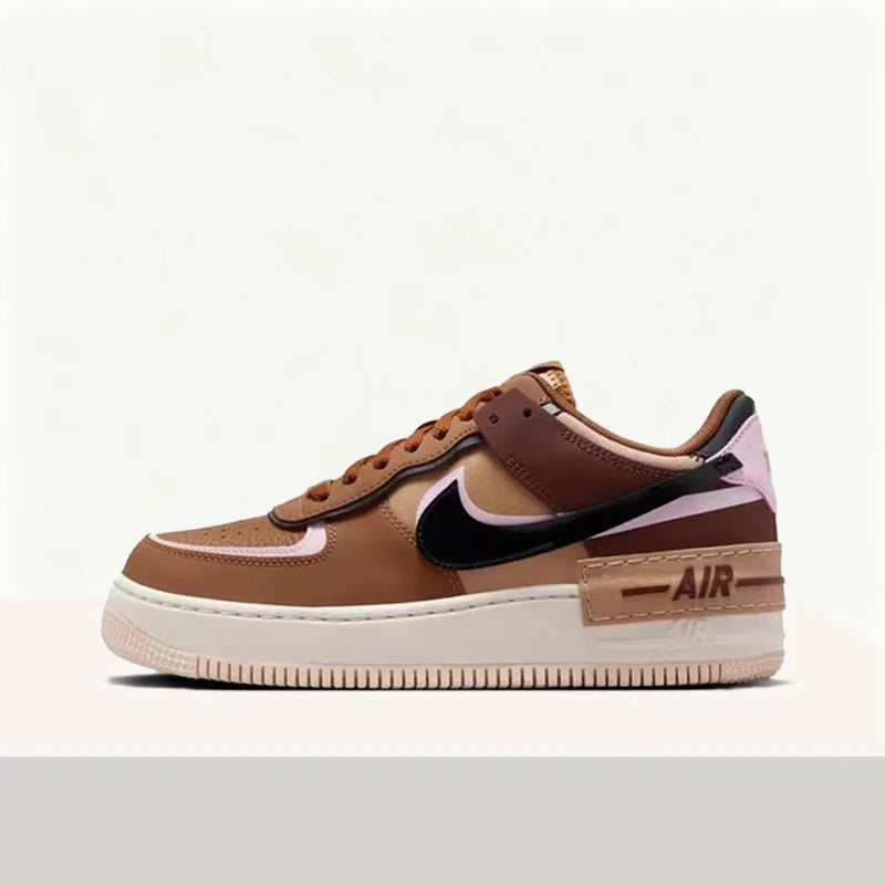 Nike Air Force 1 Shadow Retro Fashion Color-Blocked, baskets basses respirantes et confortables pour femmes, marron DZ1847-200