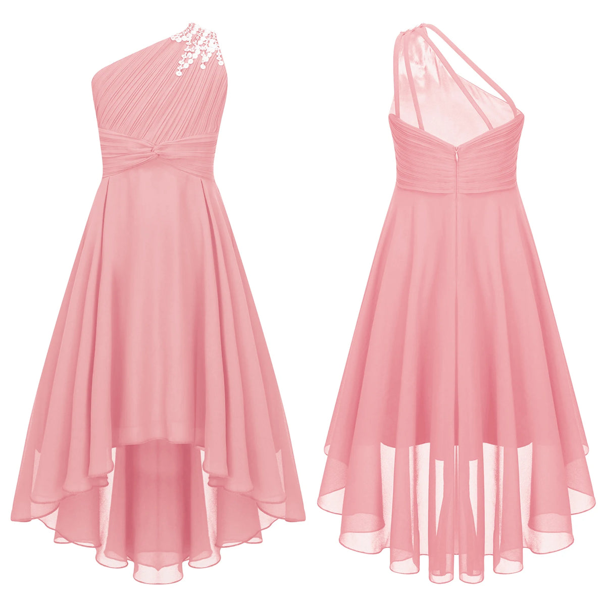 Robe d'été en mousseline de soie pour filles, tenue de princesse à paillettes, asymétrique épaule dénudée, sans manches, robe Maxi de demoiselle d'honneur junior, robes de fête de mariage