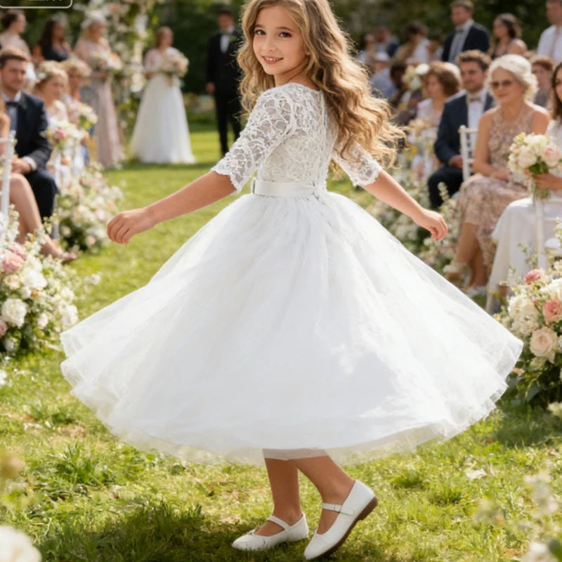Robes de demoiselle d'honneur blanches pour adolescentes, robe de bal de mariage, d'anniversaire, à fleurs, Costume de première Communion pour filles de 3 à 14 ans