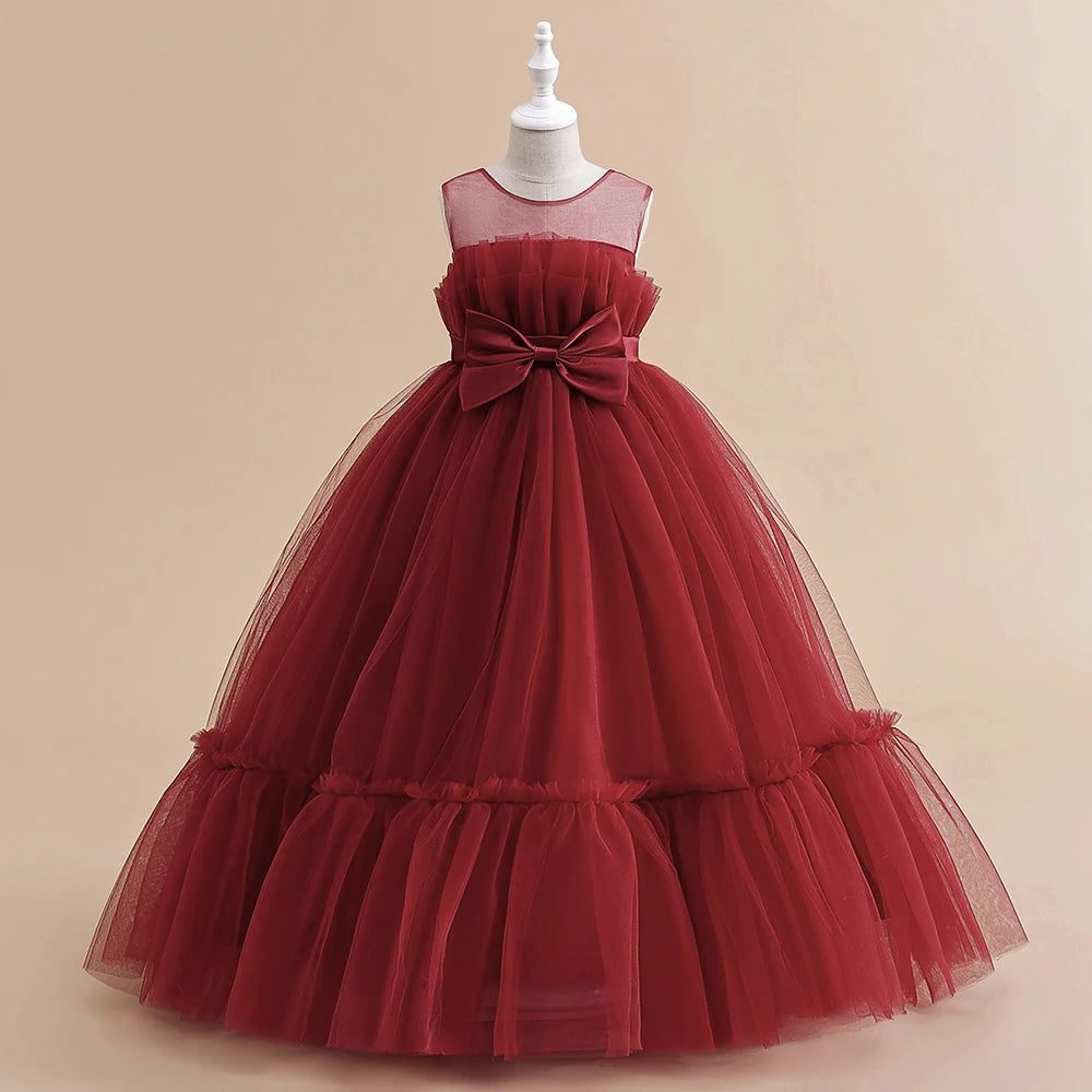 Robe d'été en Tulle pour filles, tenue de demoiselle d'honneur blanche, Costume élégant pour enfants, tenue de soirée de mariage, 2023