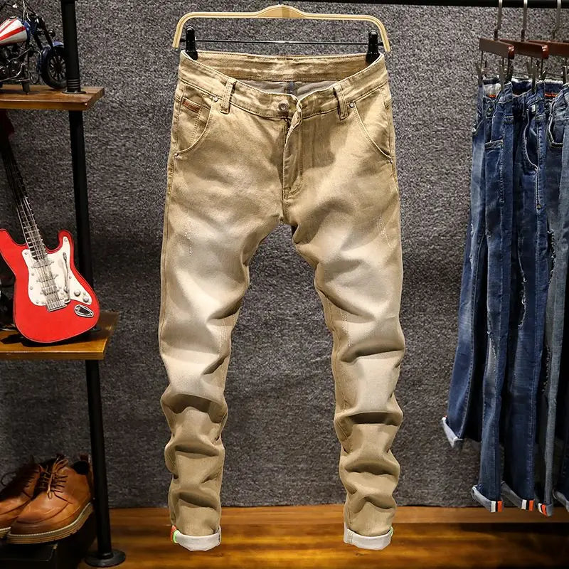 Jean droit élastique américain pour hommes, pantalon en Denim en coton déchiré, coupe Slim, Style coréen, mode bleu noir, vêtements pour hommes