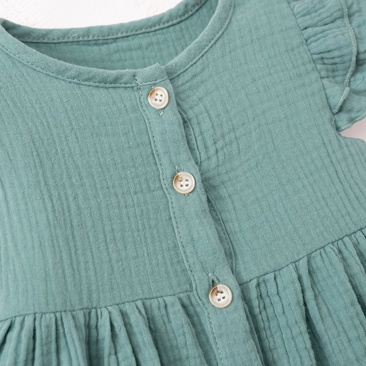 Robe d'été en mousseline de coton pour filles, manches évasées, boutons, style vintage, douce et confortable, vêtements pour filles de 1 à 7 ans