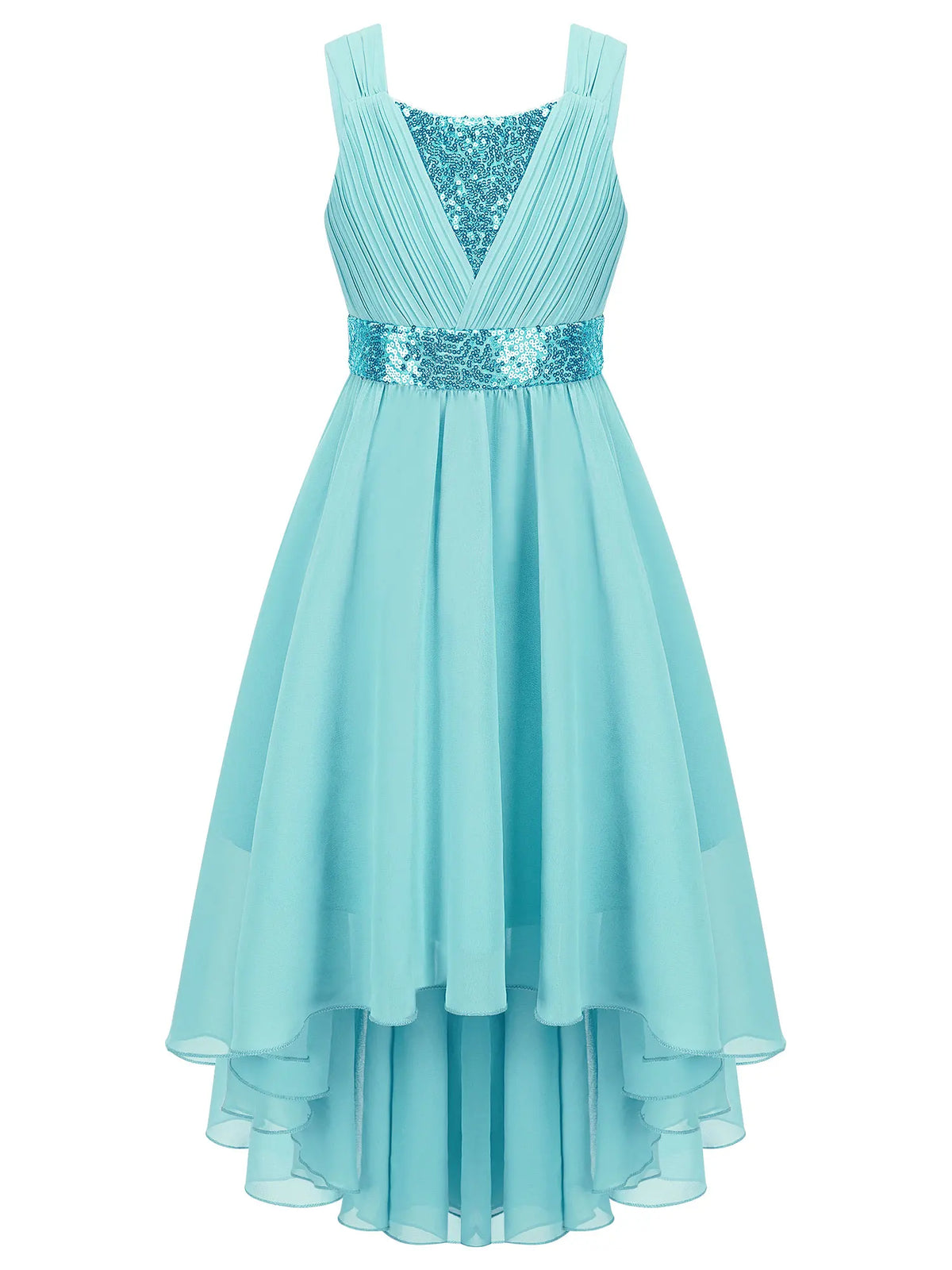 Robe de princesse à fleurs pour filles, robe formelle de demoiselle d'honneur junior, de fête de mariage, sans manches, froncée, jupe haute et basse en mousseline de soie, robes de bal