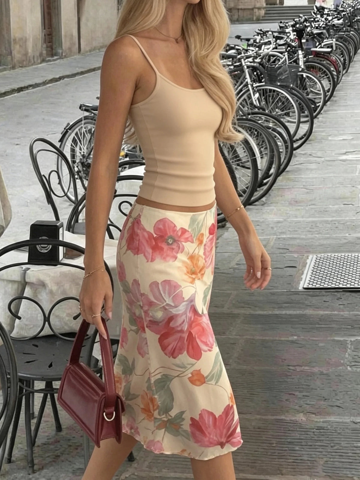 Nouvelle jupe mini élégante à taille haute pour femme, imprimé floral, style vacances printemps-été