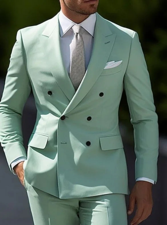 Costumes de mariage sur mesure à double boutonnage pour hommes, blazer formel à revers pointu imbibé, coupe couvertes, veste et pantalon 2 pièces, marron, haute qualité, 2024