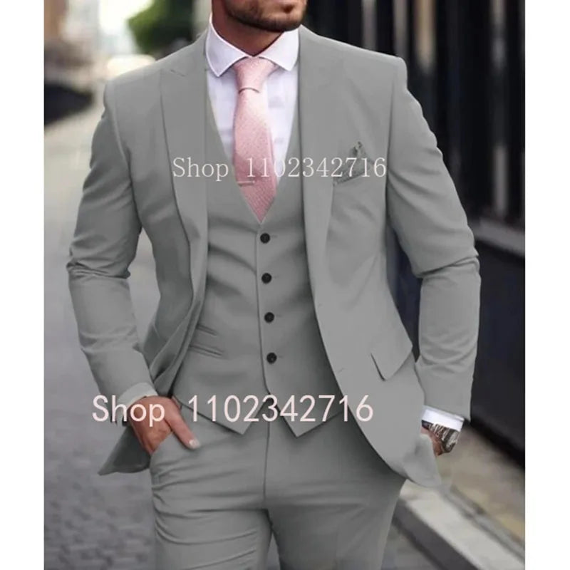 Costume de luxe rose pour hommes, coupe cintrée, 3 pièces, veste et pantalon avec gilet, Costume de smoking pour marié, occasions formelles, 2024