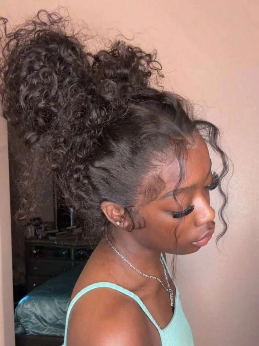 Perruques frontales ondulées profondes cheveux humains bouclés 360 HD pleine perruque de dentelle cheveux humains sangle Invisible pour les femmes noires pré plumées Nature noir