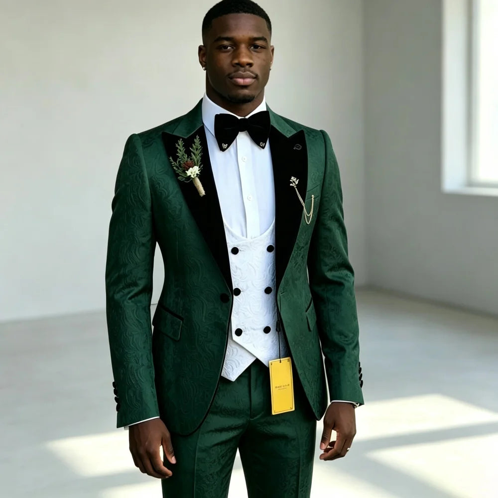 Costume de luxe ajusté à motifs floraux pour homme, ensemble trois pièces (veste + pantalon + gilet) – Idéal pour le marié ou les invités de mariage