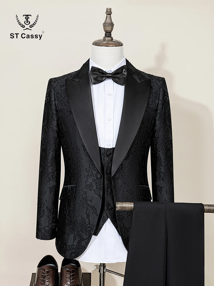 Costume de luxe 3 pièces ST Cassy de haute qualité pour homme – Smoking noir pour dîner, soirée, banquet, mode masculine, marié, mariage