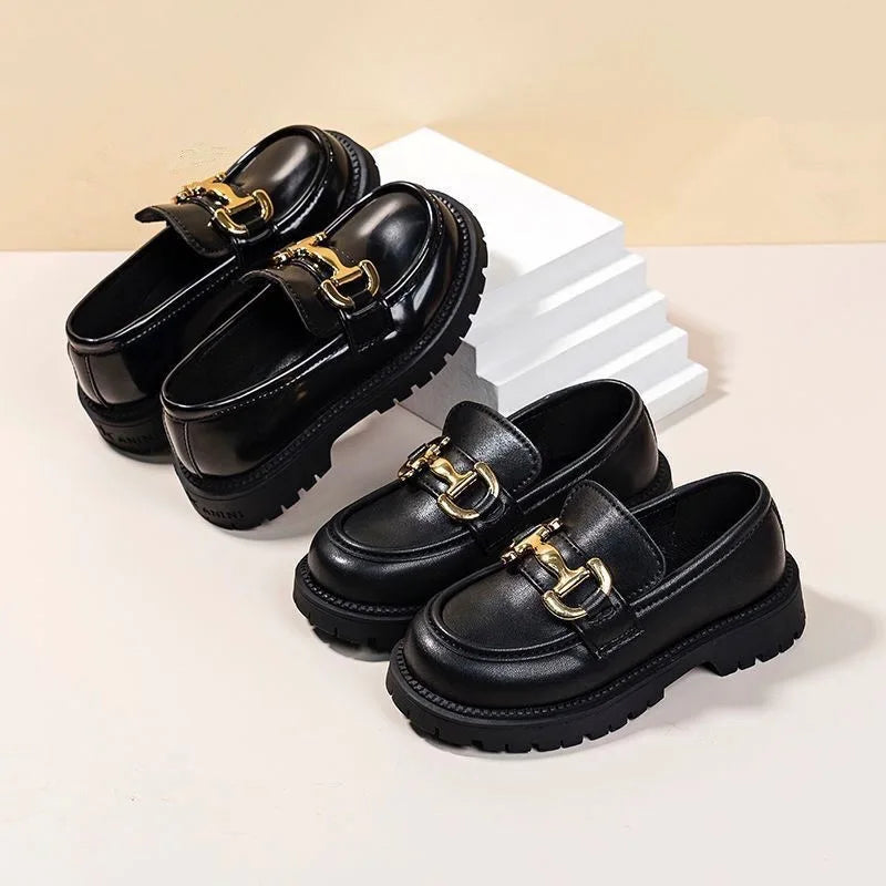 Laofers pour enfants plate-forme chaîne en cuir verni noir mode garçons filles chaussures plates quatre saisons élégantes 26-36 chaussures pour enfants