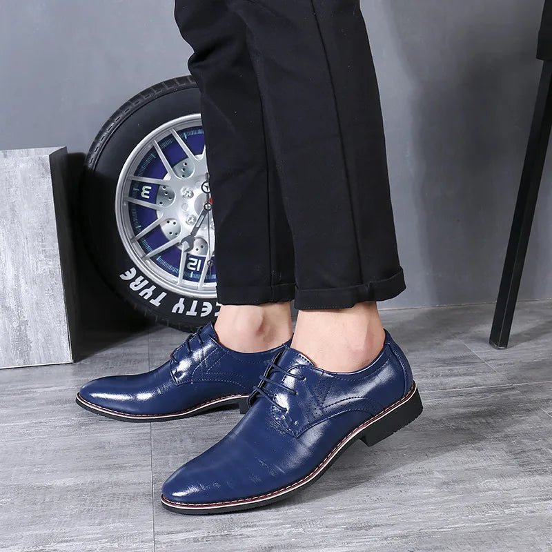 Bleu hommes Oxfords chaussures britanniques en cuir chaussures à la main confortable robe formelle chaussures plates pour homme à lacets Bullock chaussures d'affaires pour hommes