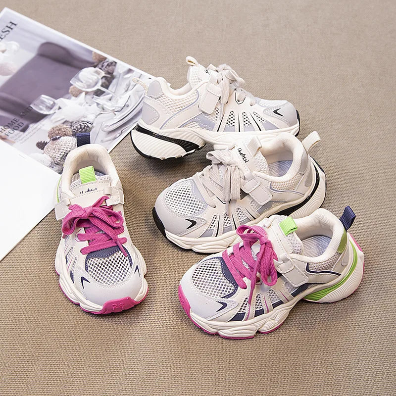 Chaussures de sport unisexes pour enfants, baskets pour enfants, chaussures de basket-ball respirantes supérieures en maille, chaussures plates décontractées de tennis, printemps et automne