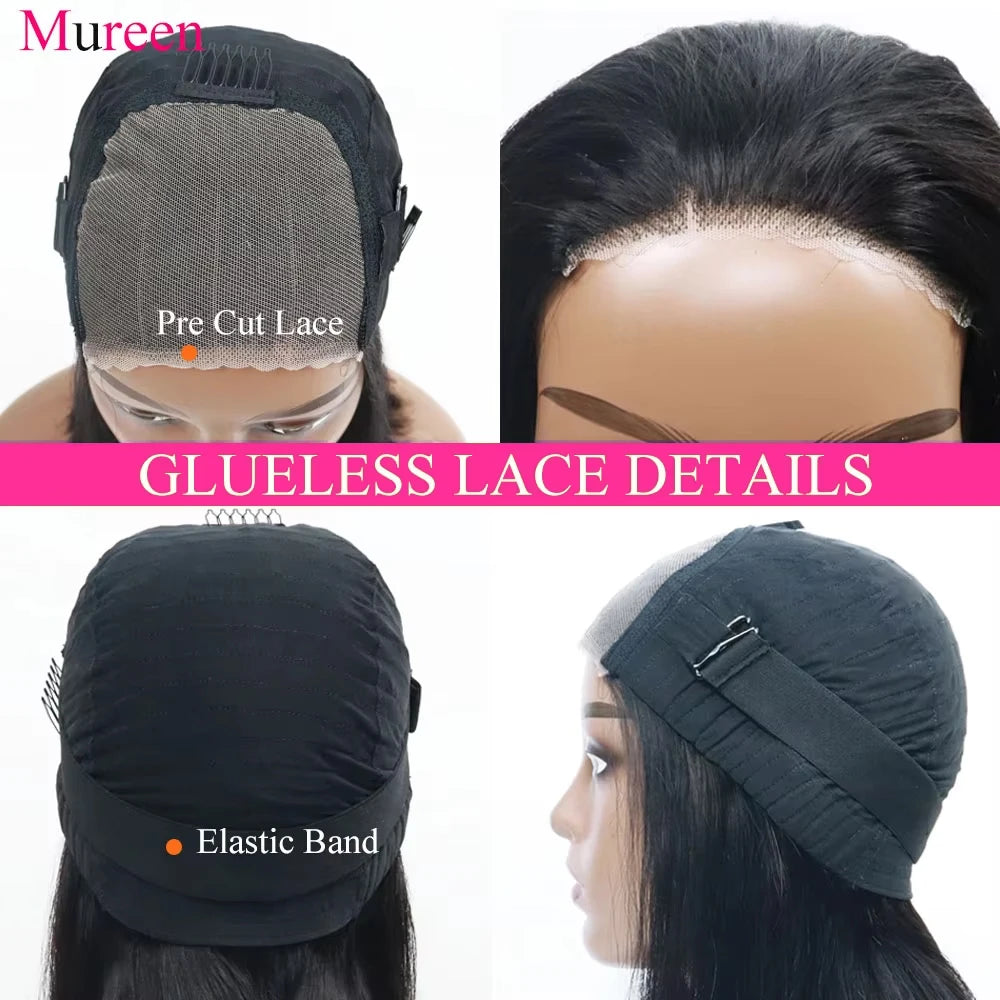 Perruques 100% Cheveux Humains Densité 250 Lisses Prêtes à Porter Sans Colle Pré-Pluckées Perruque à Fermeture en Dentelle 4x4