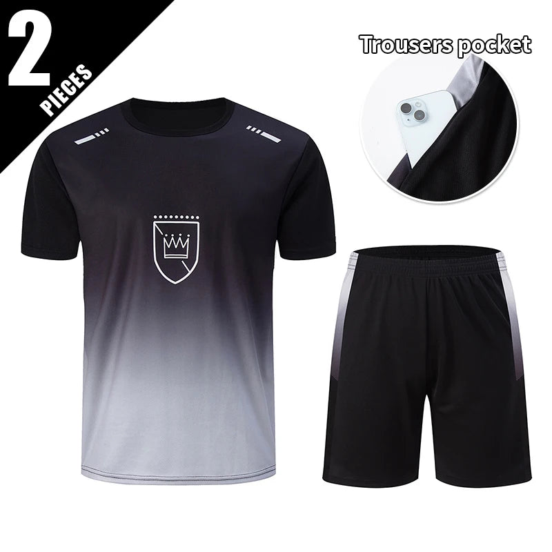 2 ensembles de taille européenne et américaine homme pantalon court à manches courtes costume homme T-shirt décontracté costume de course de remise en forme de sport