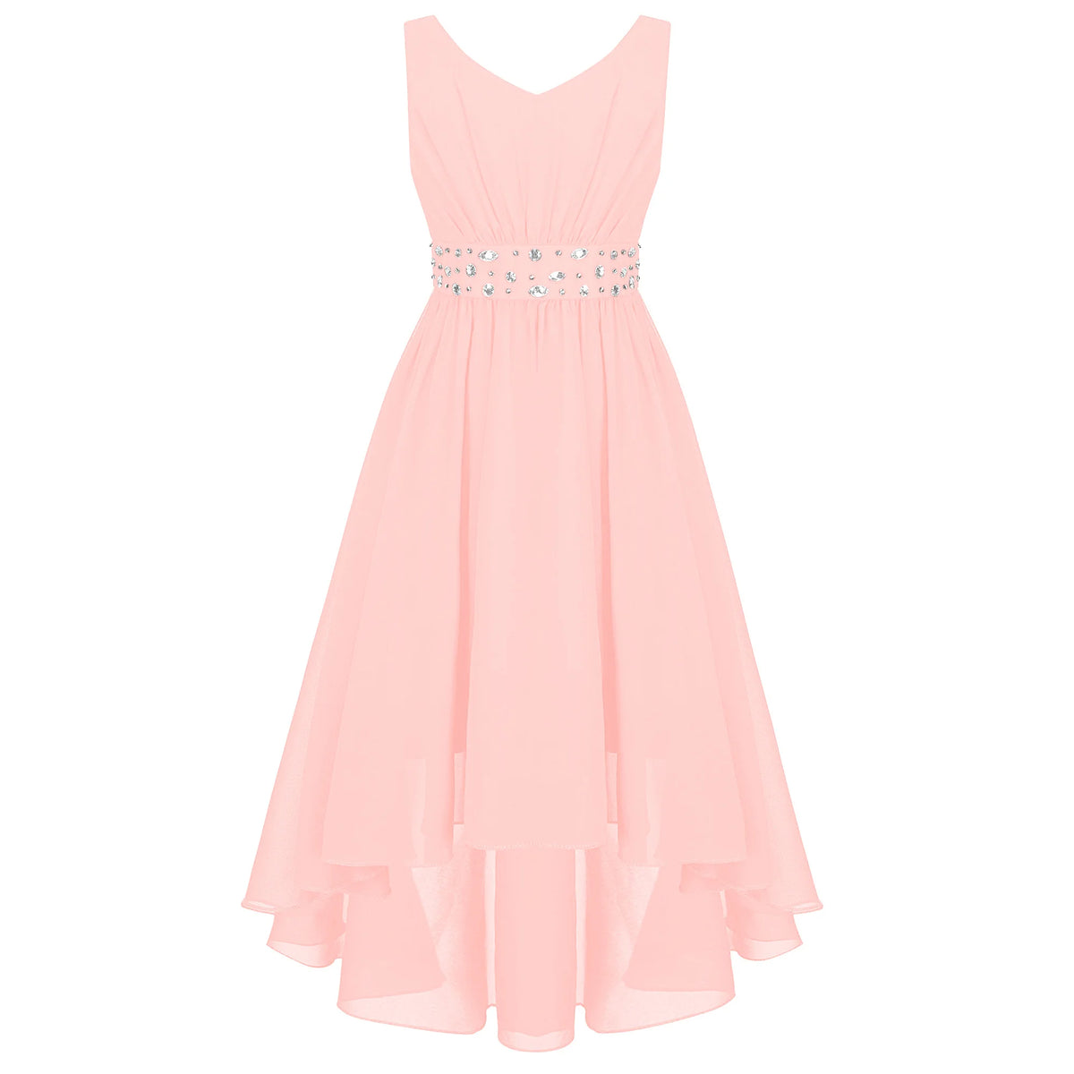 Robe de princesse à fleurs pour filles, robe formelle de demoiselle d'honneur junior, de fête de mariage, sans manches, froncée, jupe haute et basse en mousseline de soie, robes de bal