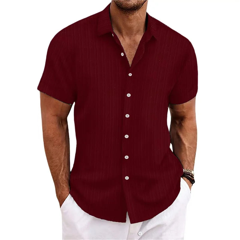 Chemise Homme 2024 - Chemise d'été fine, col montant, manches courtes, style décontracté pour le shopping en extérieur, tailles XS-6XL, en tissu lin