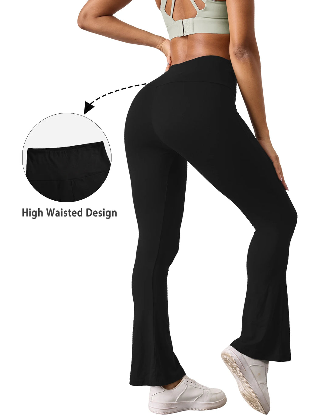 Pantalons de yoga évasés taille haute pour femmes avec bas de jambe évasé. Parfait pour le yoga ou les occasions décontractées.
