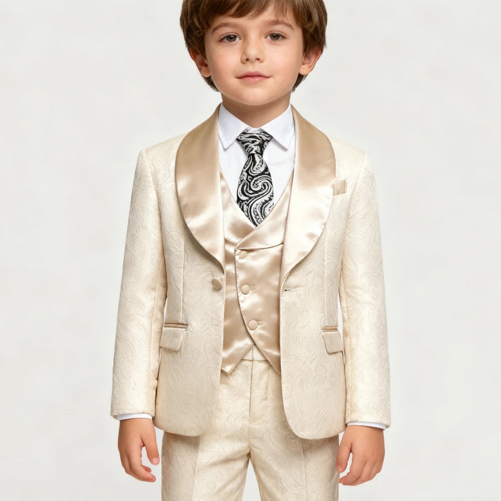 Ensemble de costume Jacquard pour garçons, 3 pièces, pour occasions formelles, élégant, col en Satin, costumes pour enfants, tenue de porteur d'anneau de mariage, nouvelle collection 2026