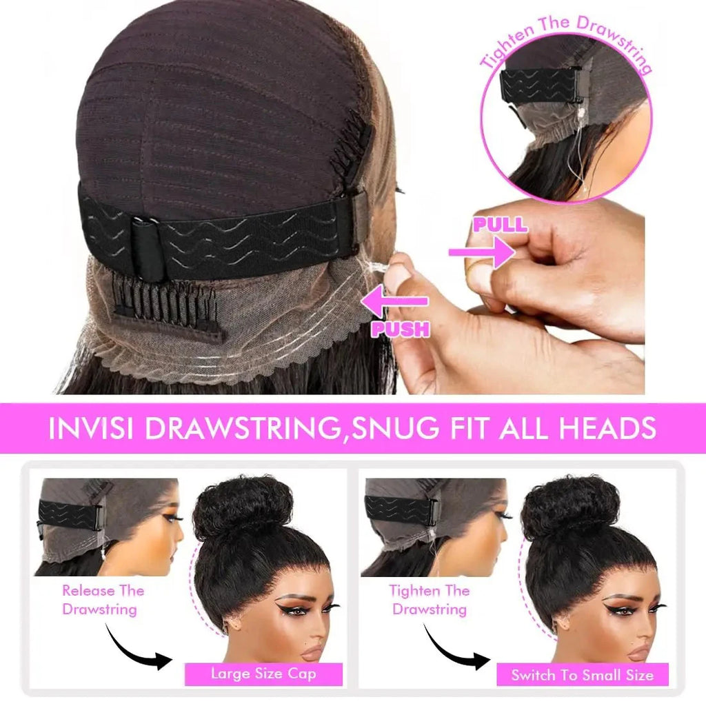 Perruque 360 Full Lace 250% 18-36 pouces avec sangle invisible, cheveux humains bouclés profonds, cordon de serrage réglable, dentelle HD, sans colle