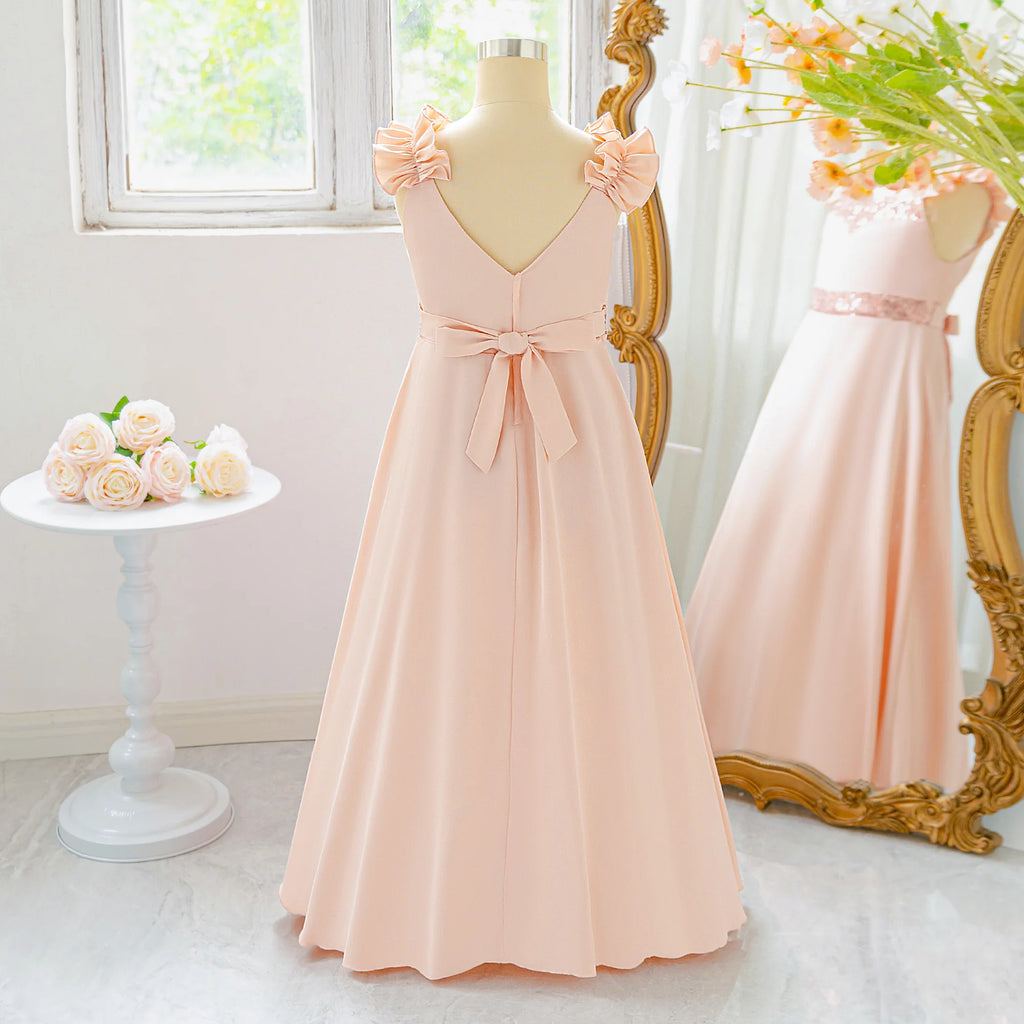 Robe de demoiselle d'honneur élégante pour filles, avec nœud à paillettes, robe de bal de princesse pour mariage, anniversaire, Gala, baptême, spectacle, Costumes
