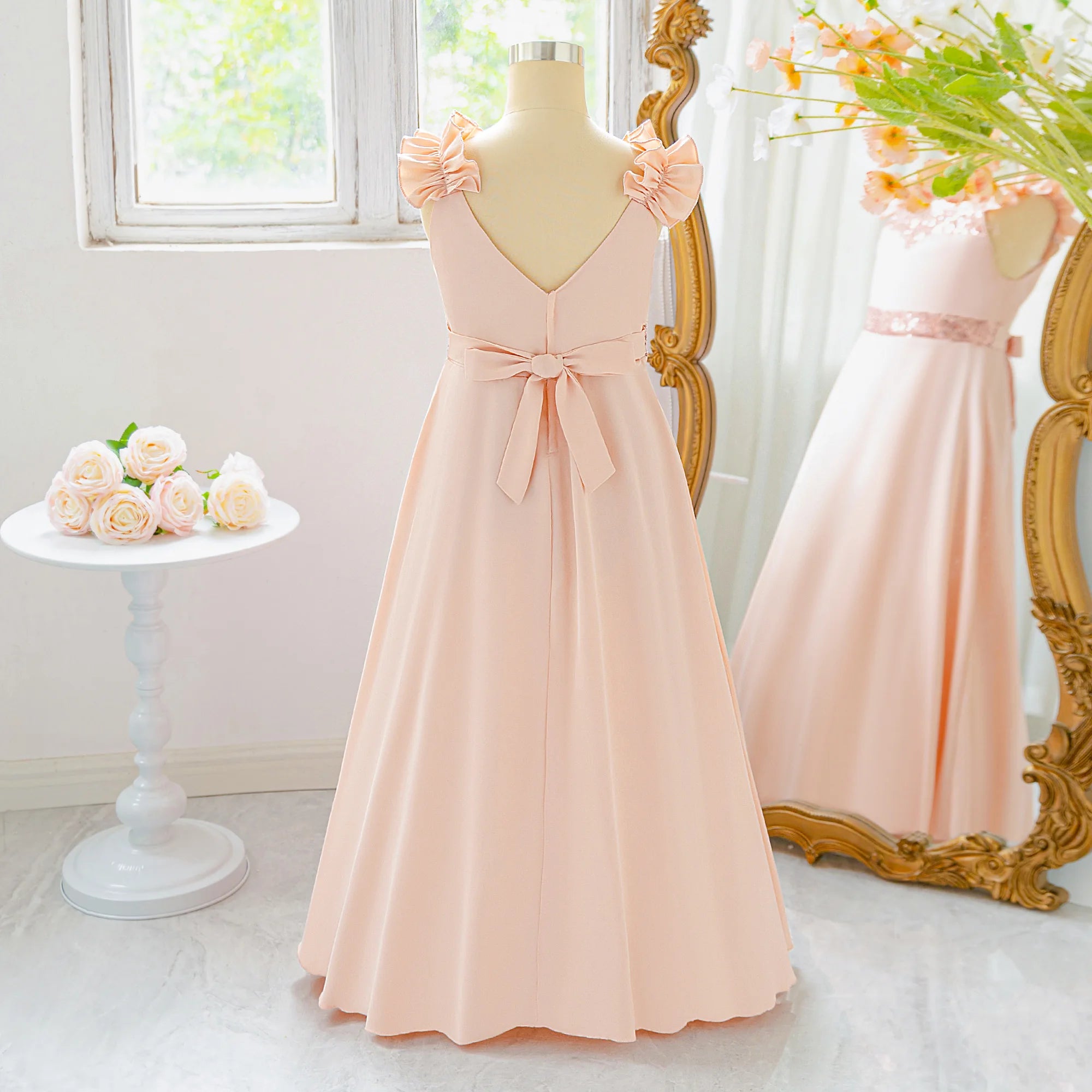 Robe de demoiselle d'honneur élégante pour filles, avec nœud à paillettes, robe de bal de princesse pour mariage, anniversaire, Gala, baptême, spectacle, Costumes