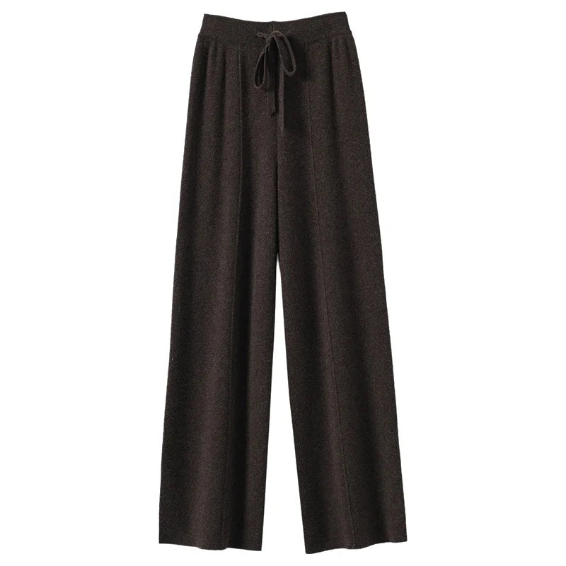 Pantalon large à taille haute en tricot pour femme, couleur unie, coupe ample, style coréen, décontracté, automne-hiver