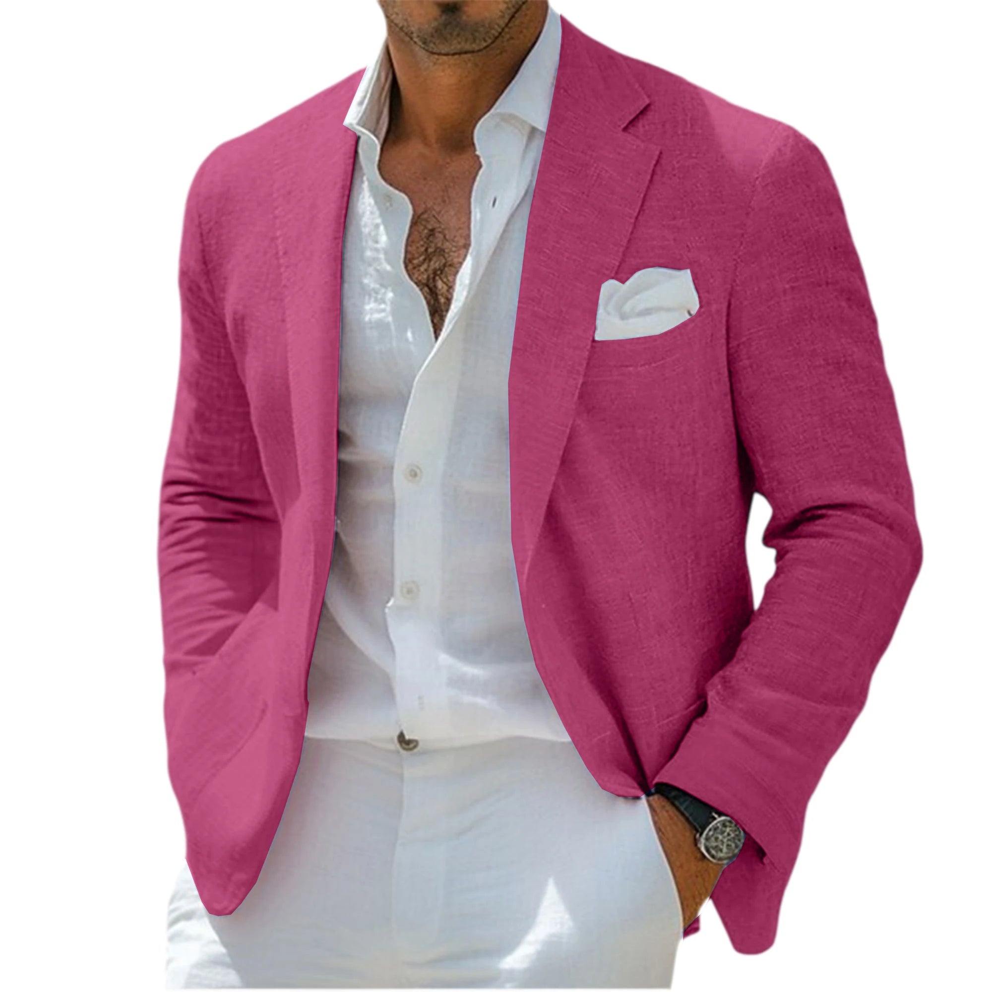 Blazer en lin pour homme, revers cranté, 2 boutons, coupe ajustée, veste de costume légère et respirante, idéale pour l'été, la plage, les mariages, le sport ou le quotidien
