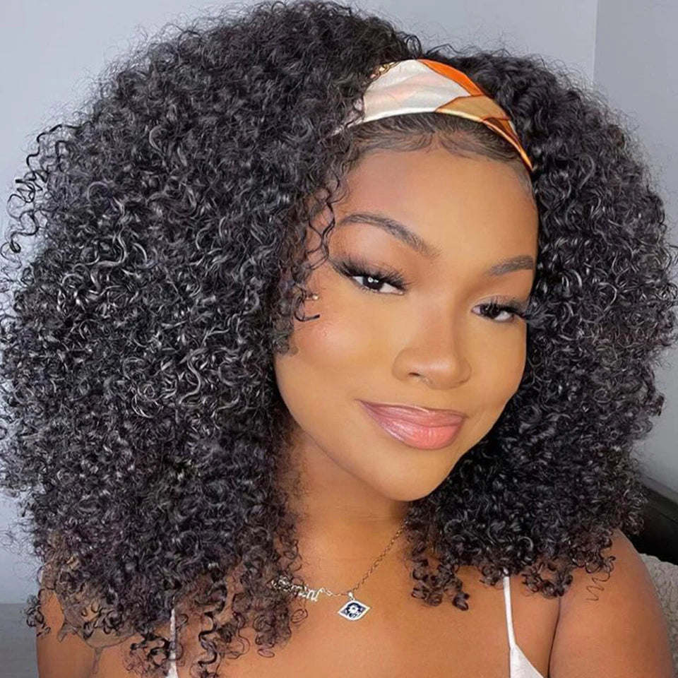 Perruque bandeau cheveux humains crépus bouclés pour femmes noires, densité 250%, sans colle, brésilien Remy Jerry Curl, entièrement faite à la Machine