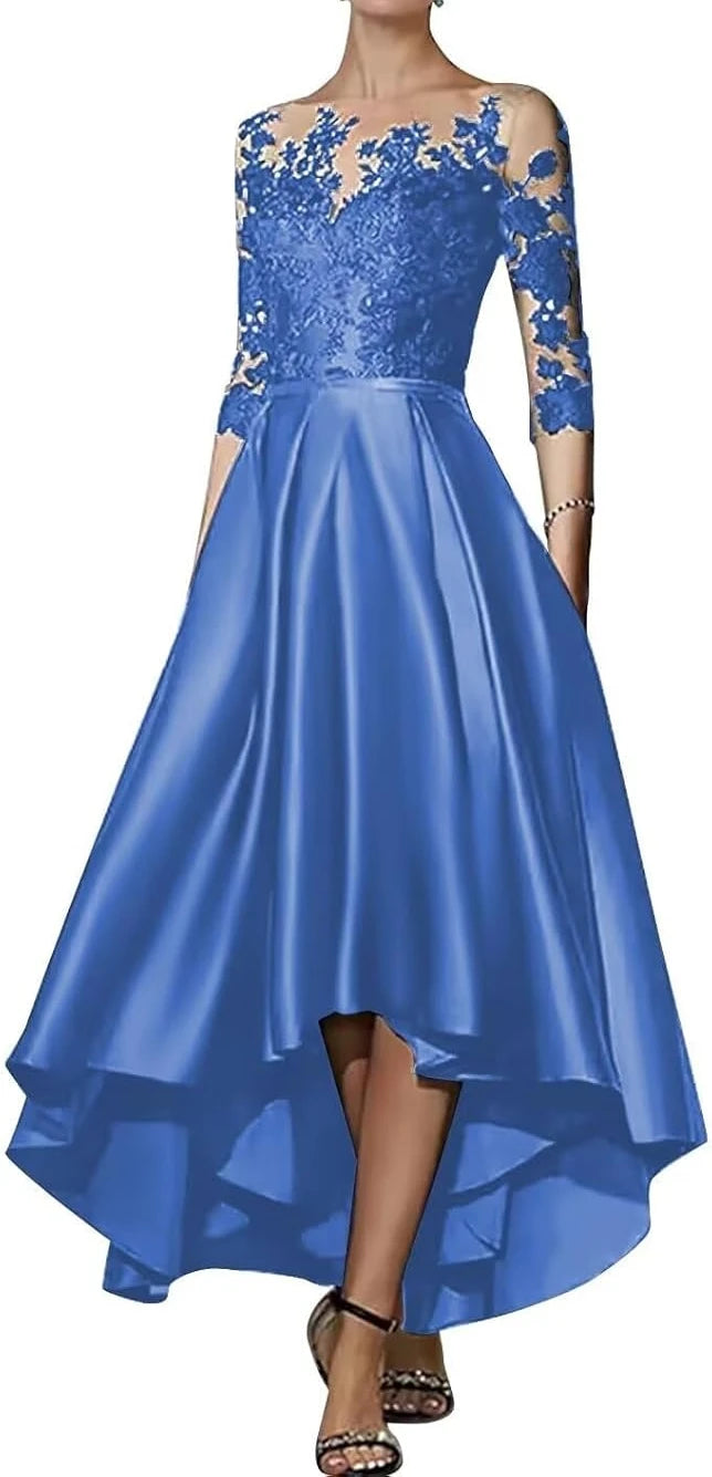 Robe en satin à col en V pour mère de la mariée, robe trapèze élégante longueur thé, devant court, dos long, invité de mariage