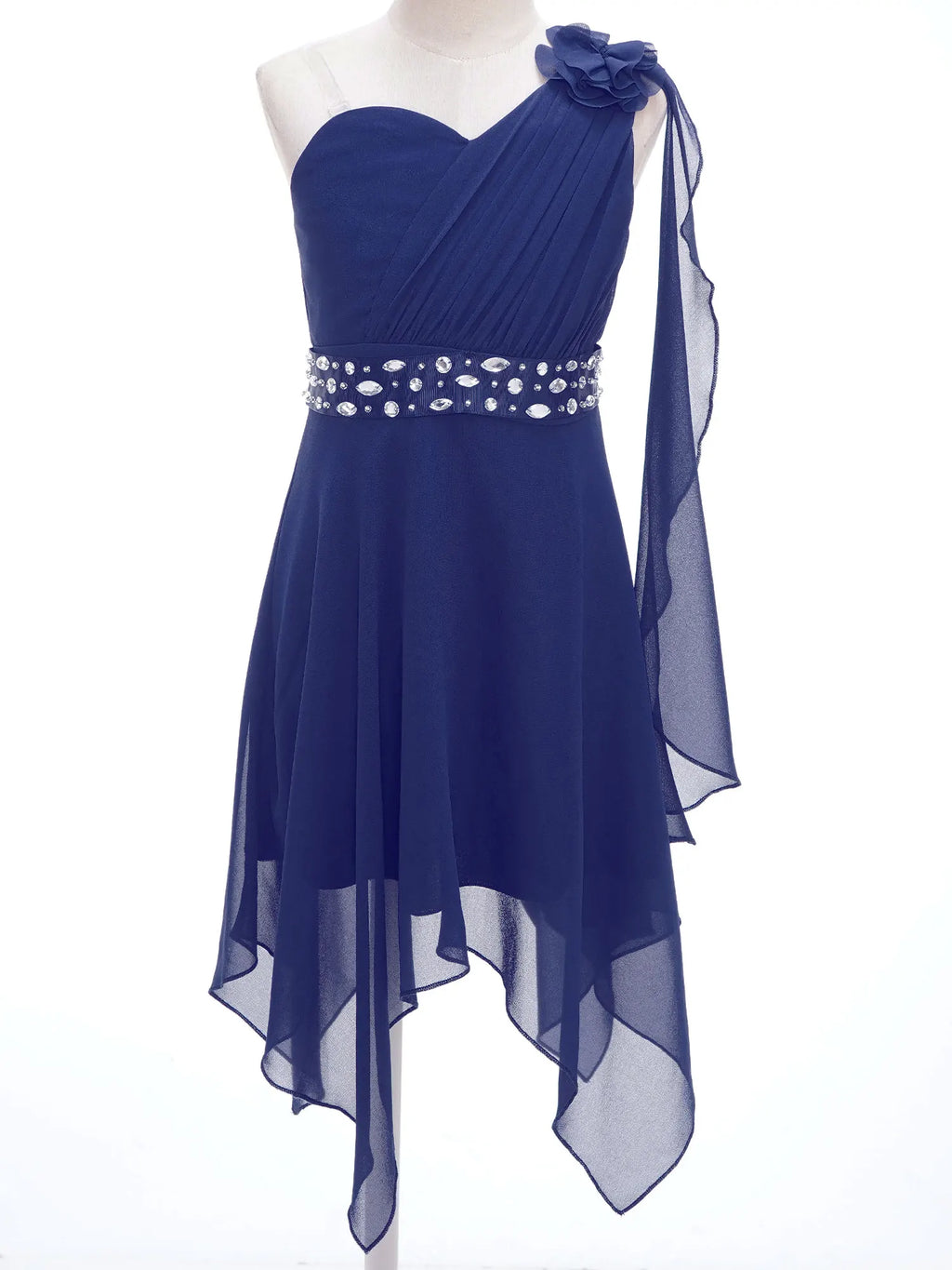 Robe de mariage pour filles de 6 à 16 ans, sans manches, élégante, froncée, avec des appliques, ourlet asymétrique, en mousseline de soie, robes de princesse pour fête d'anniversaire et de bal